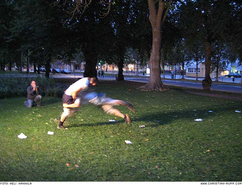 Performance "Patterns of Discourse" by Dimitris Halatsis and Christian Rupp at the Performance Festival "MOPE08" in Vaasa, Finland, 2008